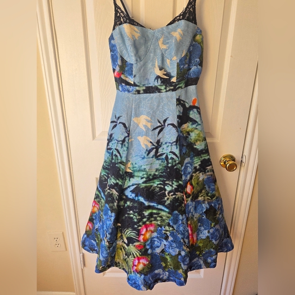 Anthropologie X Tracy Reese Fit and Flare Dress 6 Scenic View Midi Blue $398 - Picture 2 of 10